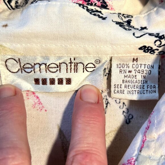 VTG Clementine Hibiscus & Mail 100% Cotton Long-Sleeve Button-Up SZ Medium - Picture 2 of 4